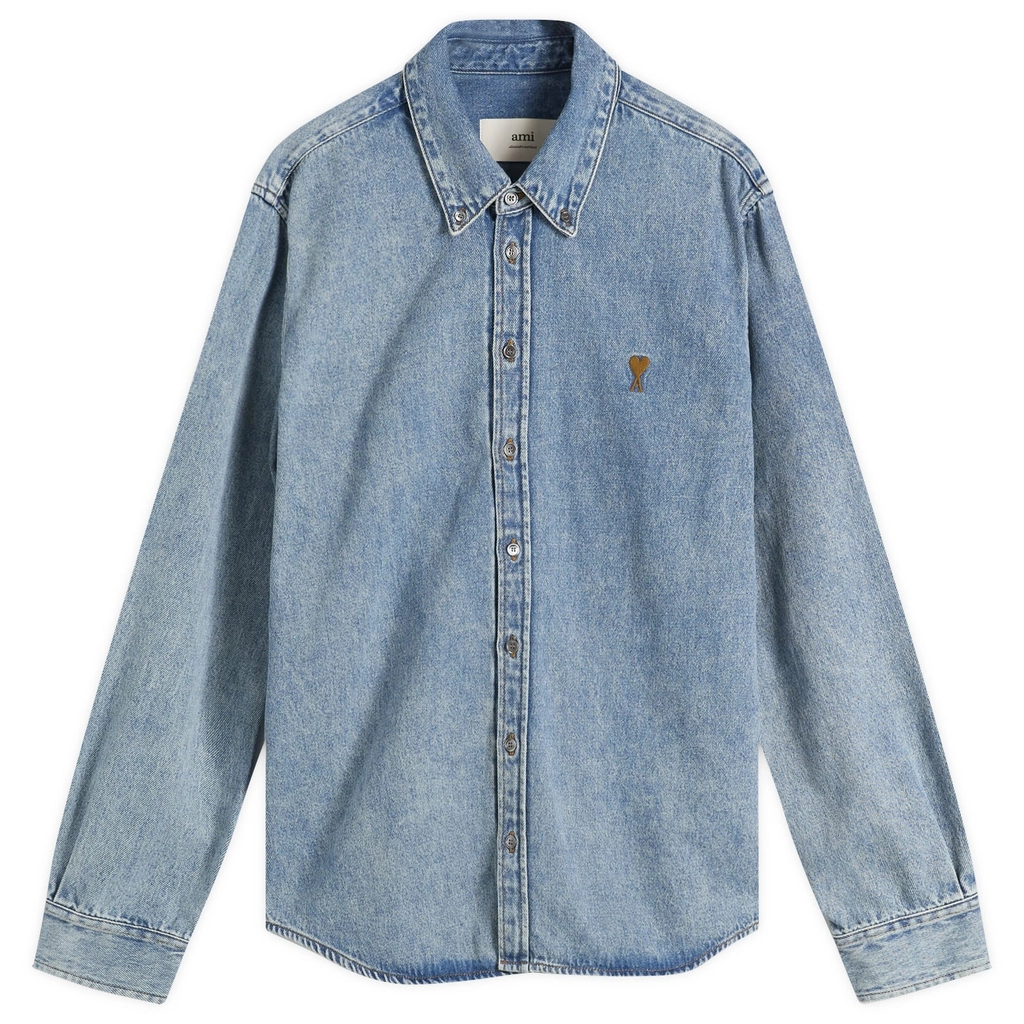 AMI Paris Men's  Indigo Light Denim Shirt Bleu